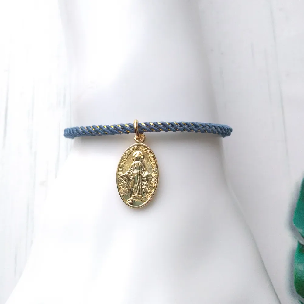 Olivia 2 Miraculous Medal Metallic Cord Slider Bracelet