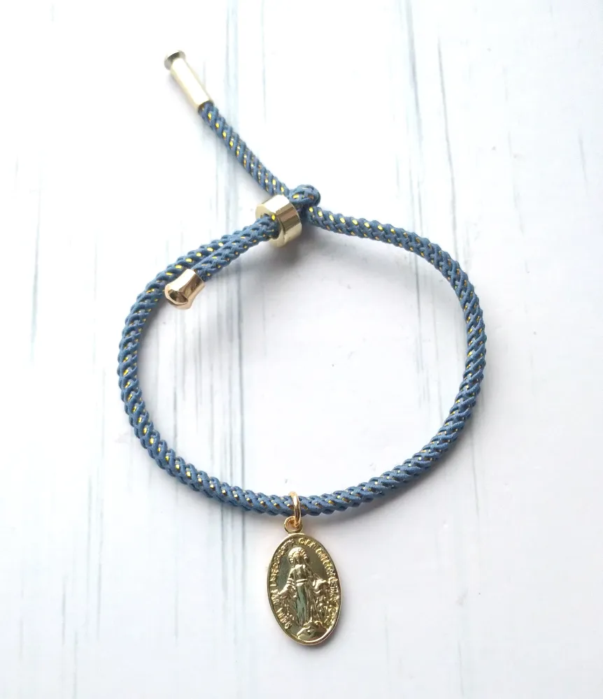 Olivia 2 Miraculous Medal Metallic Cord Slider Bracelet