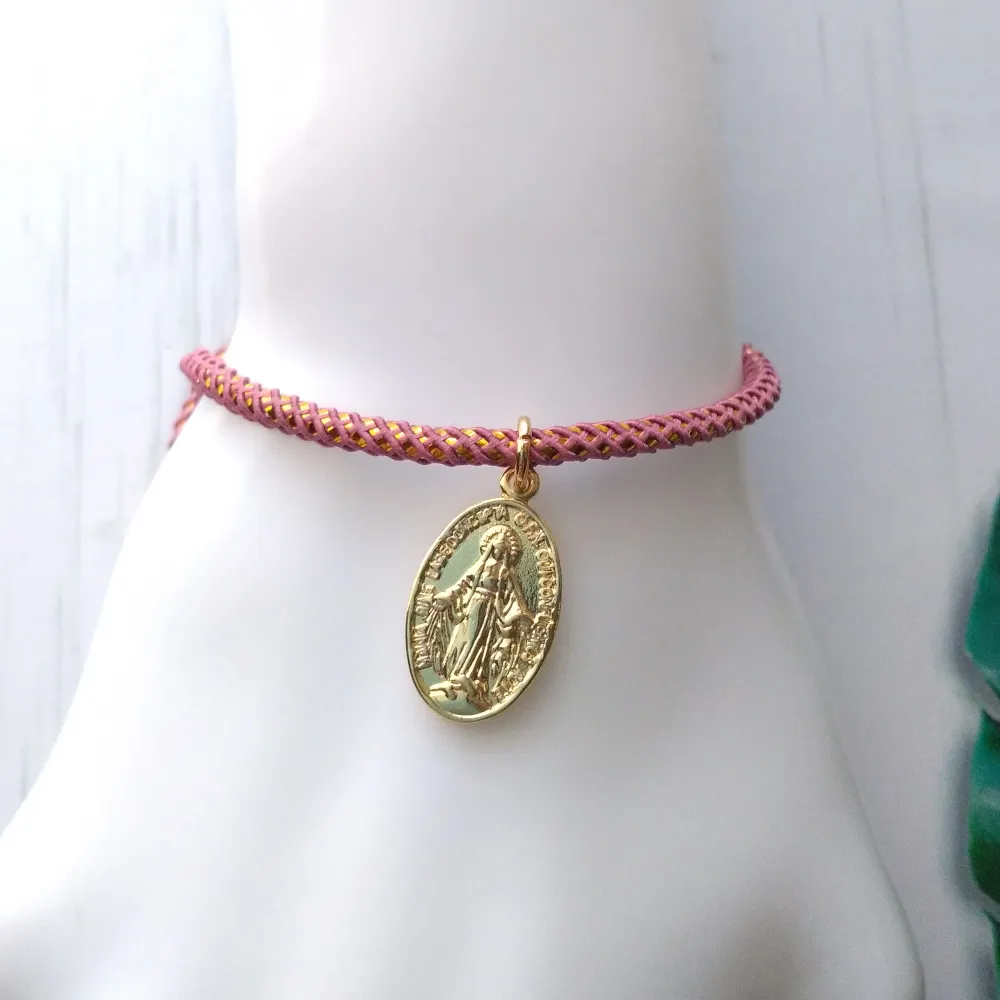 Olivia 2 Miraculous Medal Metallic Cord Slider Bracelet