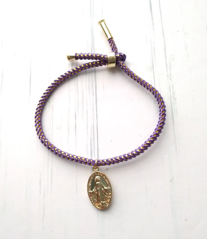 Olivia 2 Miraculous Medal Metallic Cord Slider Bracelet