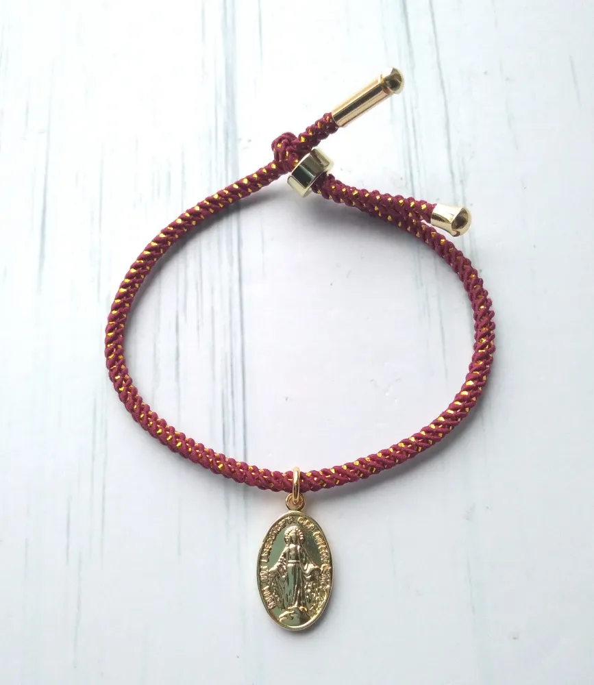 Olivia 2 Miraculous Medal Metallic Cord Slider Bracelet