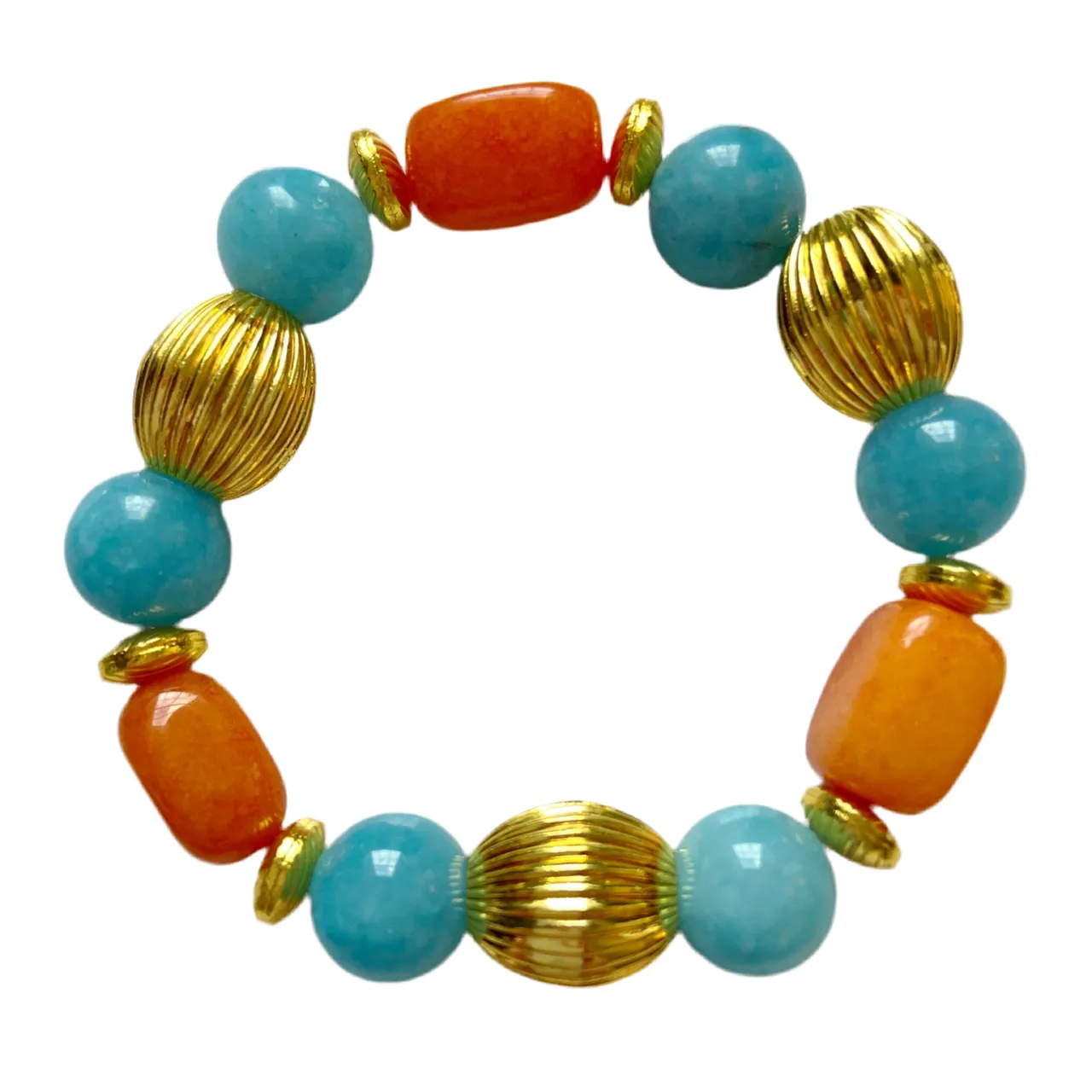 Orange Carnelian & Aquamarine Gemstone Gold Bracelet(s)