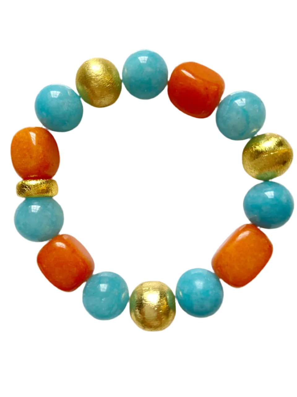 Orange Carnelian & Aquamarine Gemstone Gold Bracelet(s)