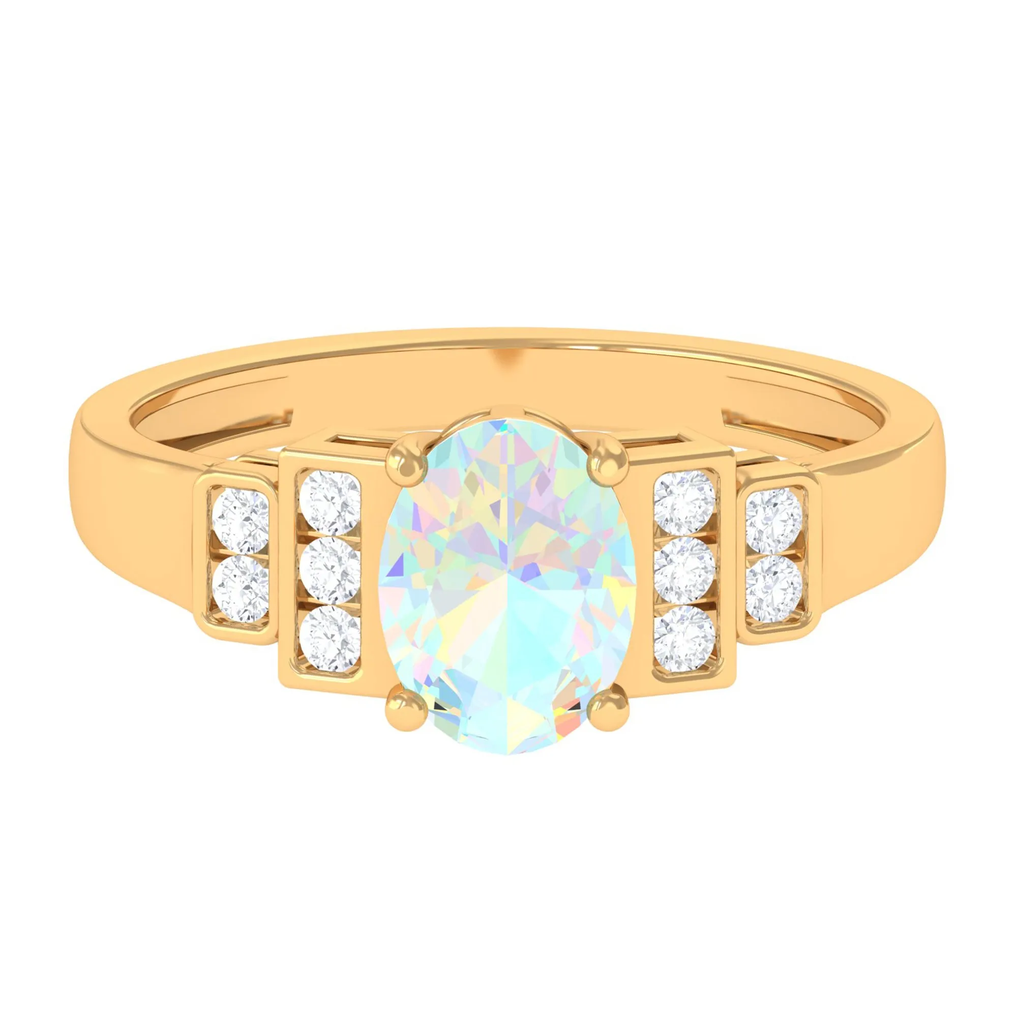 Oval Ethiopian Opal Solitaire Ring with Diamond Collar