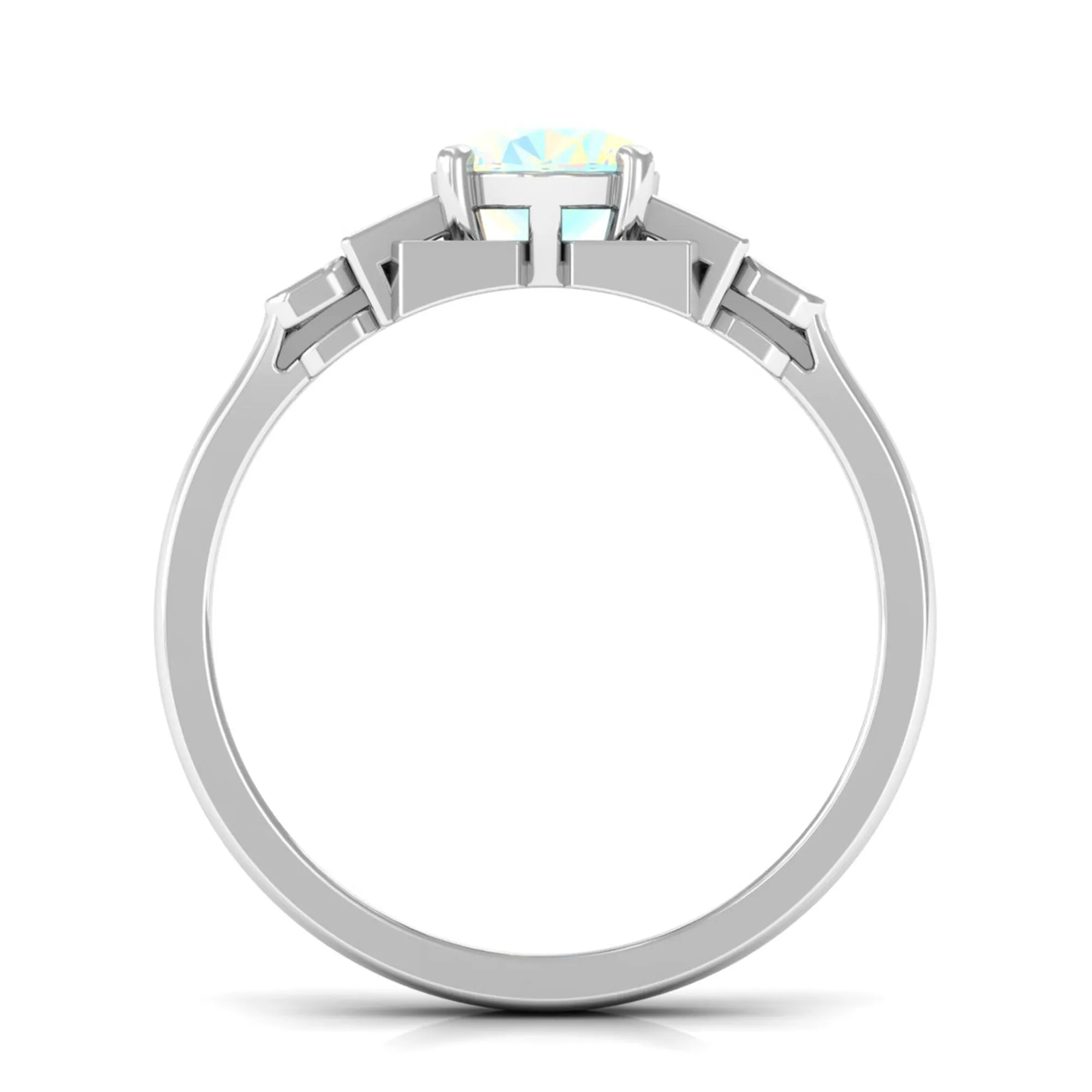 Oval Ethiopian Opal Solitaire Ring with Diamond Collar