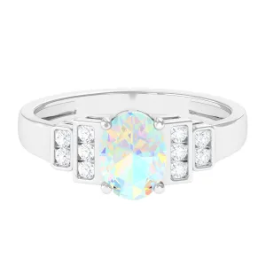 Oval Ethiopian Opal Solitaire Ring with Diamond Collar