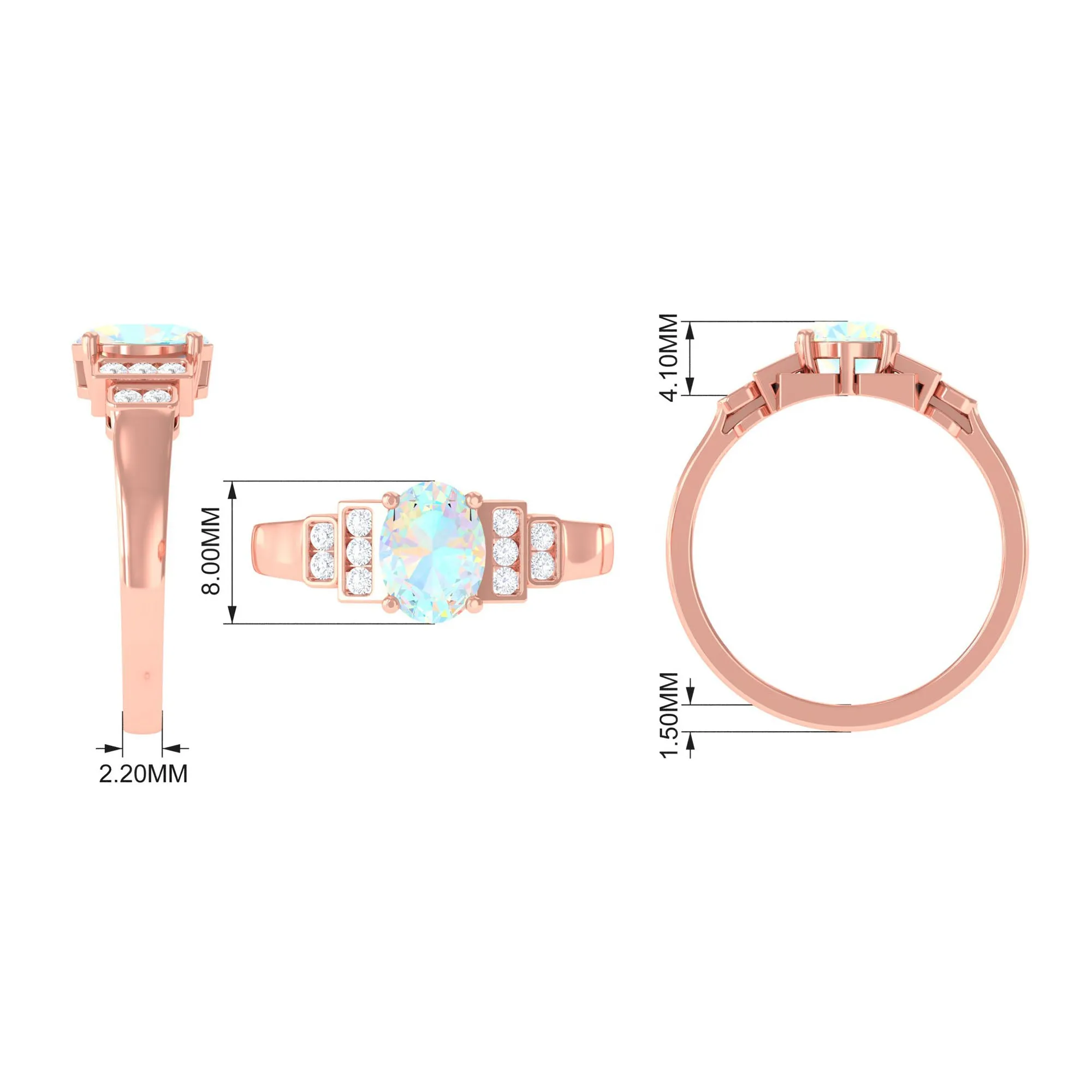 Oval Ethiopian Opal Solitaire Ring with Diamond Collar