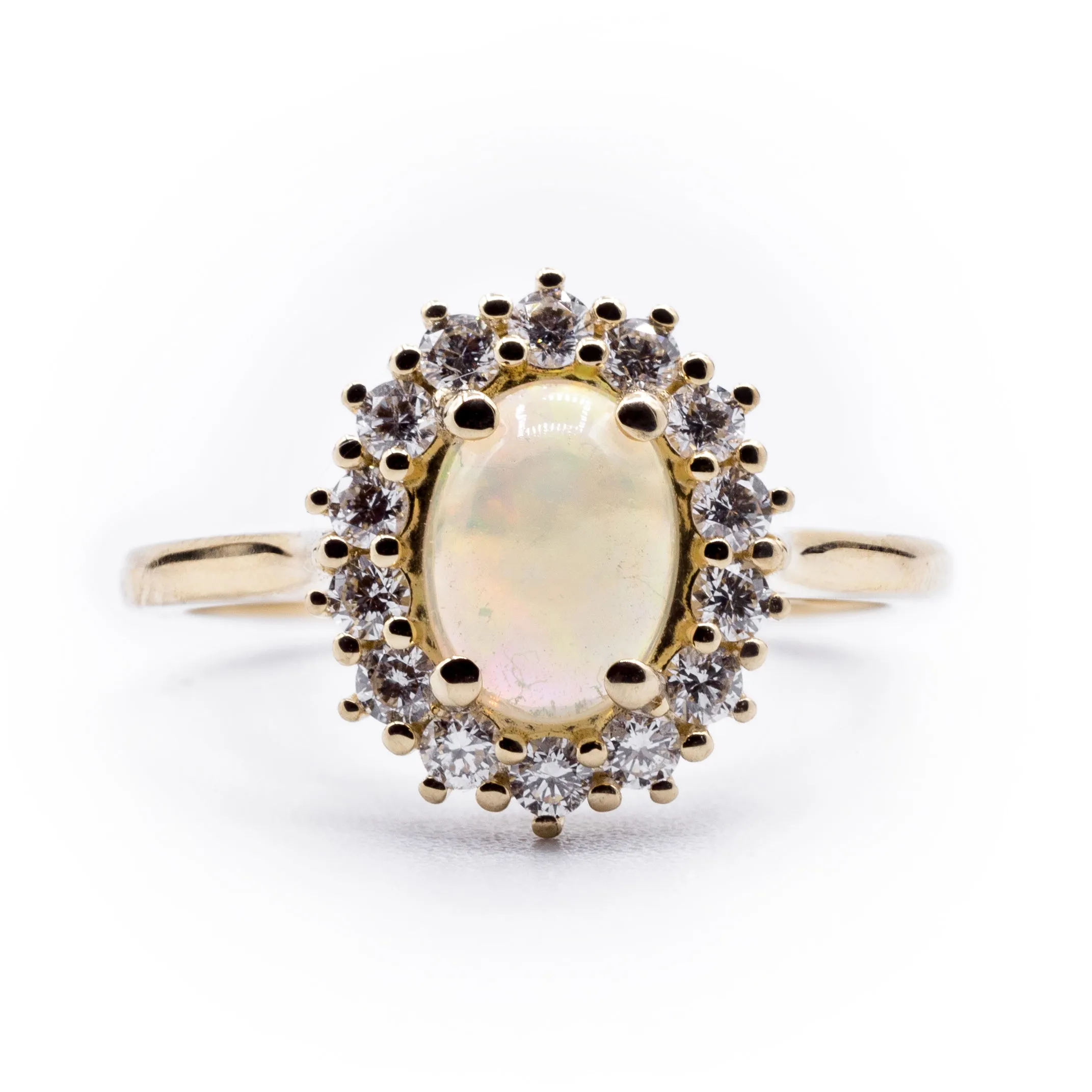 Oval Natural Opal Setting with Diamond Accented Halo and Cathedral Shank Ring