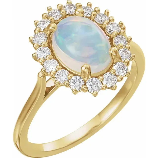 Oval Natural Opal Setting with Diamond Accented Halo and Cathedral Shank Ring