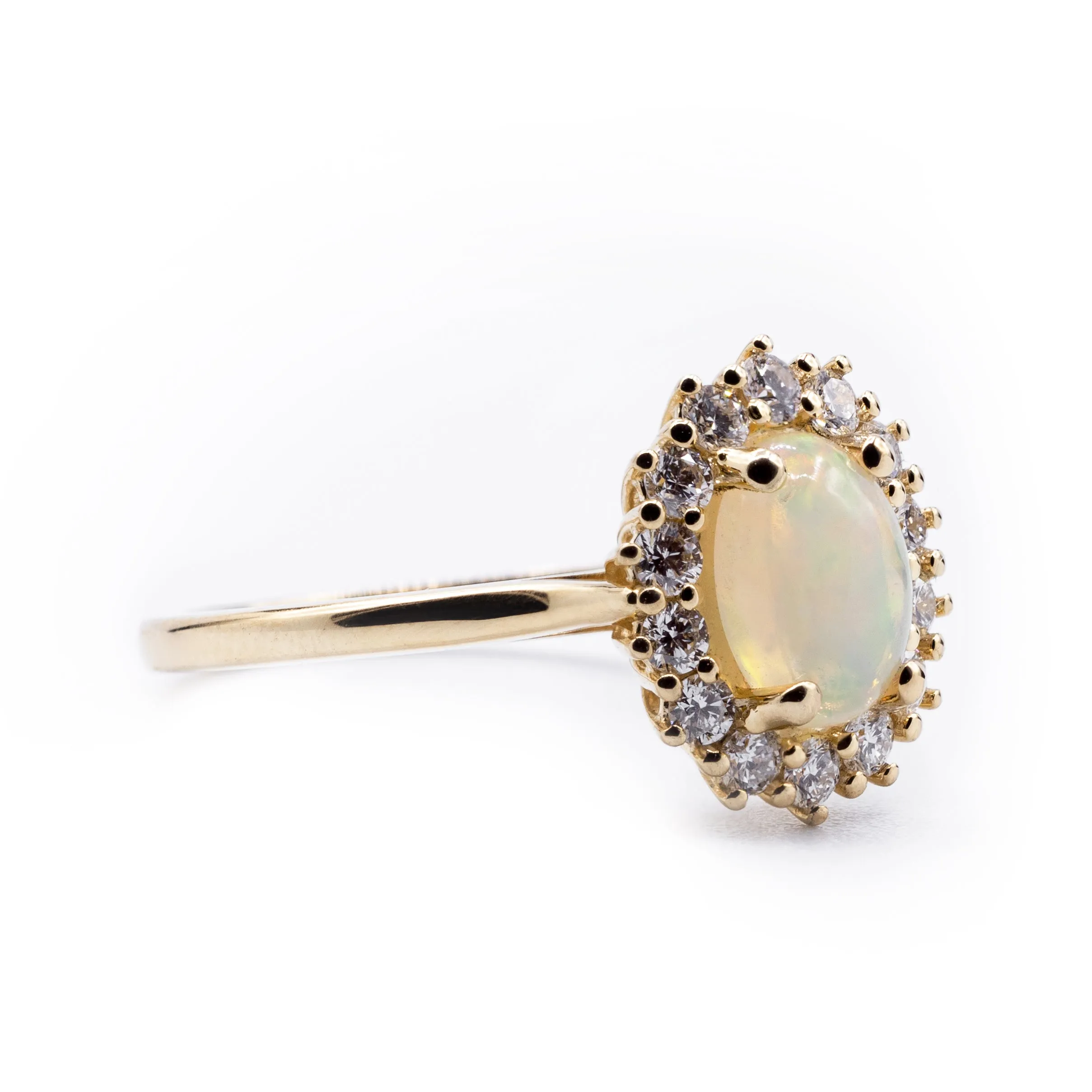 Oval Natural Opal Setting with Diamond Accented Halo and Cathedral Shank Ring