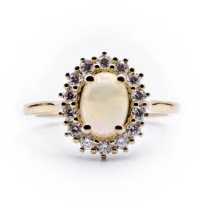 Oval Natural Opal Setting with Diamond Accented Halo and Cathedral Shank Ring