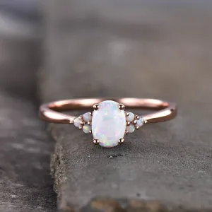 Oval  Opal Engagement Ring Cluster Opal Oval Cut Ring 14k/18k