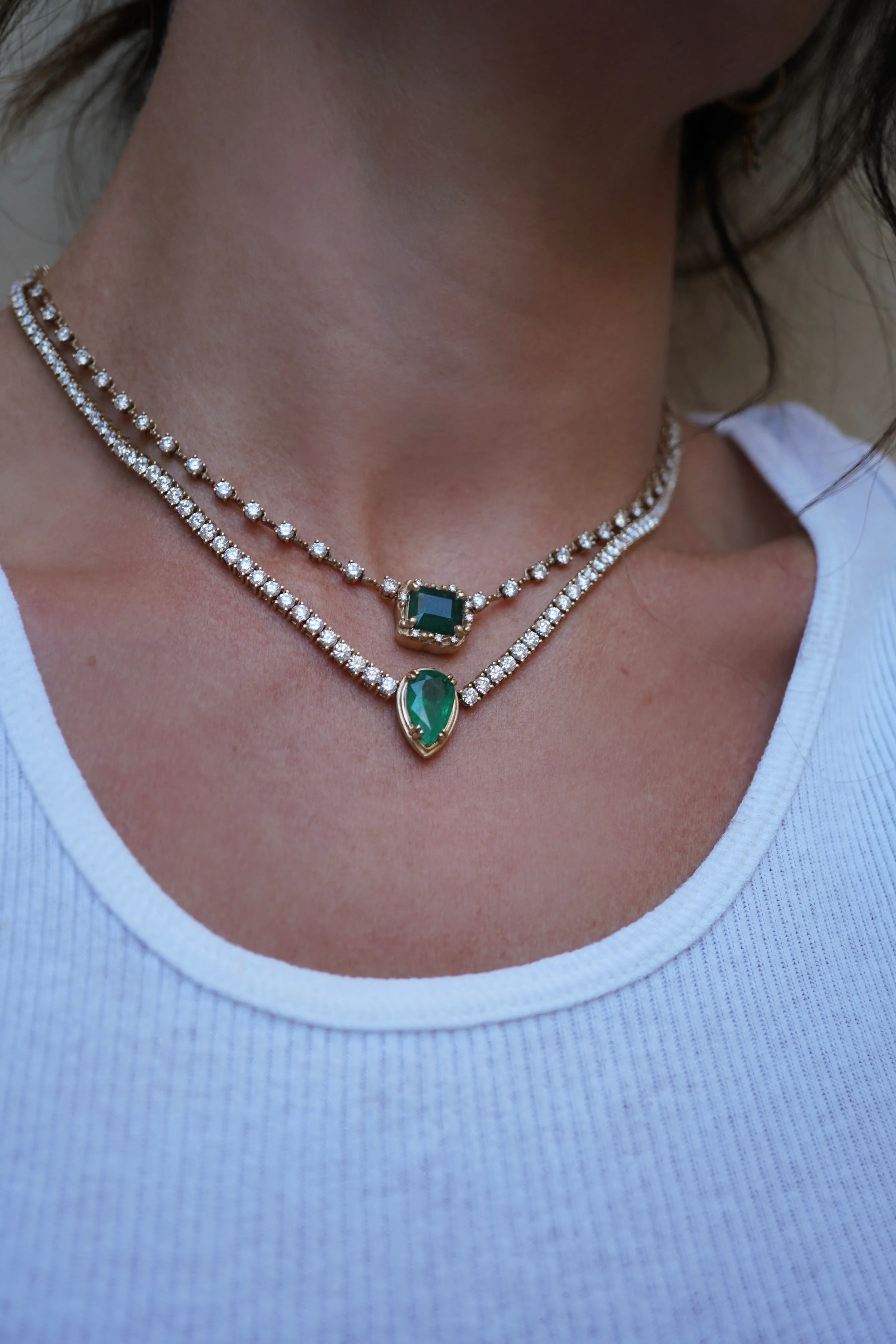 Pear Emerald   Diamond Collar Necklace