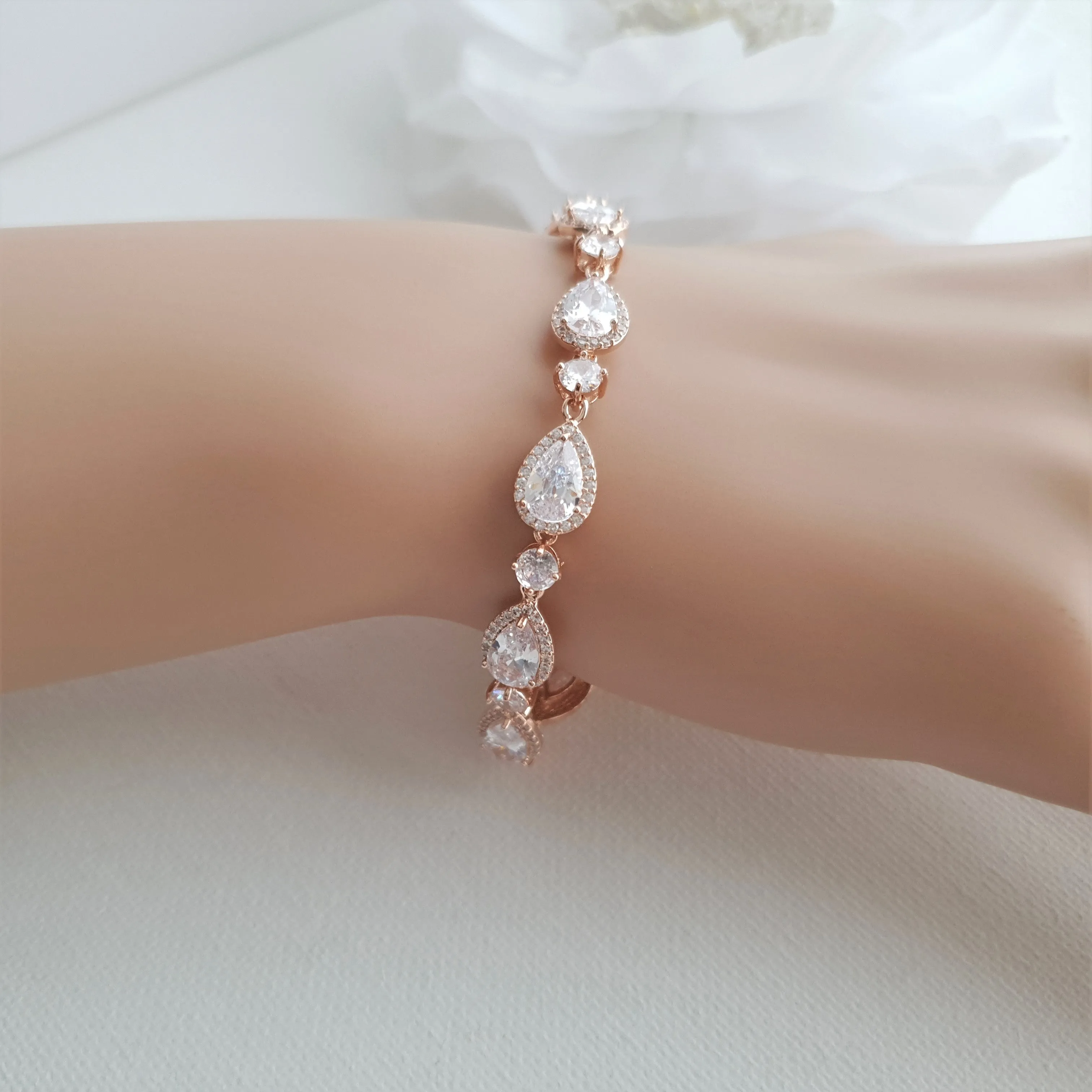 Pear Shaped Rose Gold Bridal Bracelet-Emma