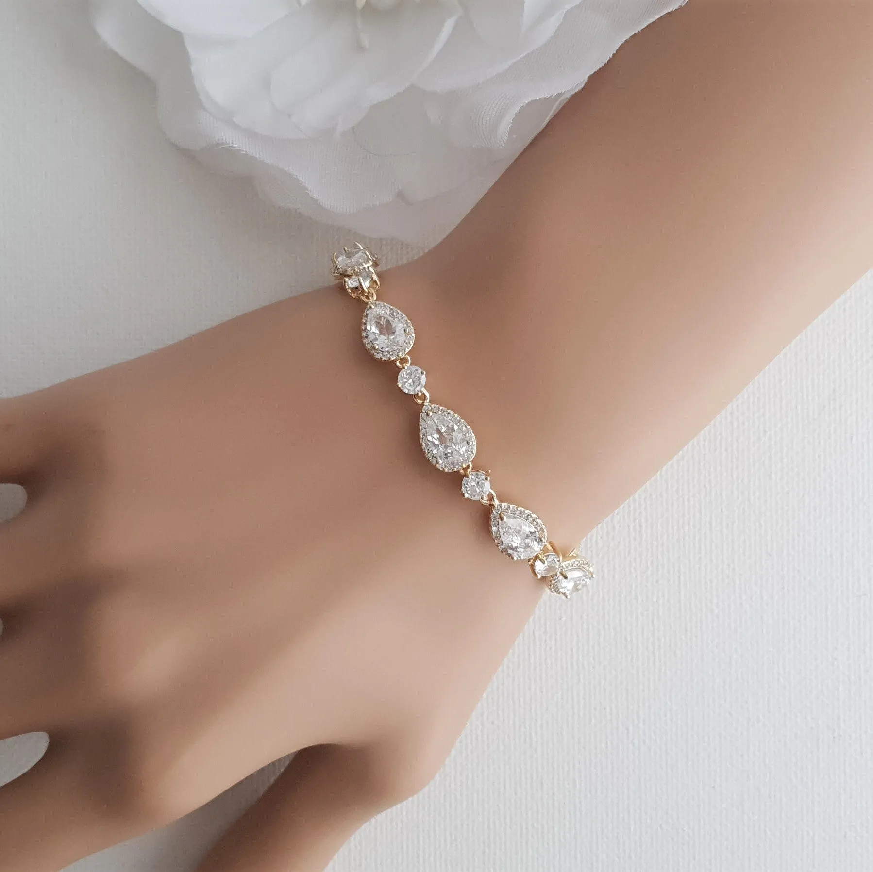 Pear Shaped Rose Gold Bridal Bracelet-Emma