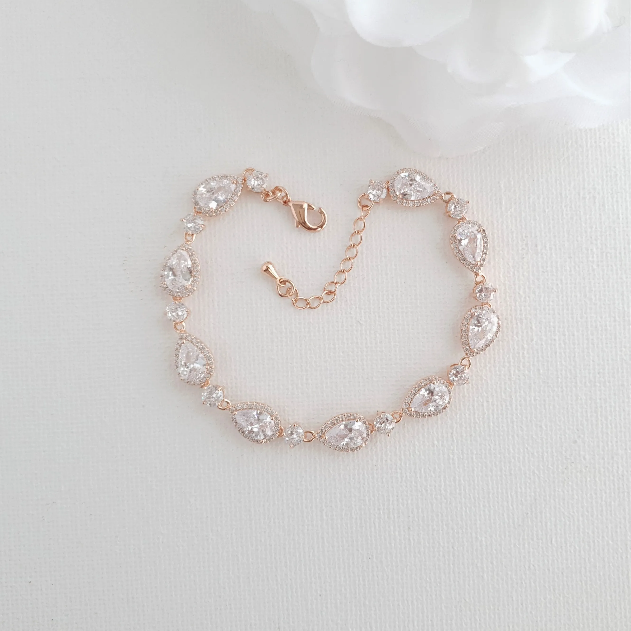 Pear Shaped Rose Gold Bridal Bracelet-Emma