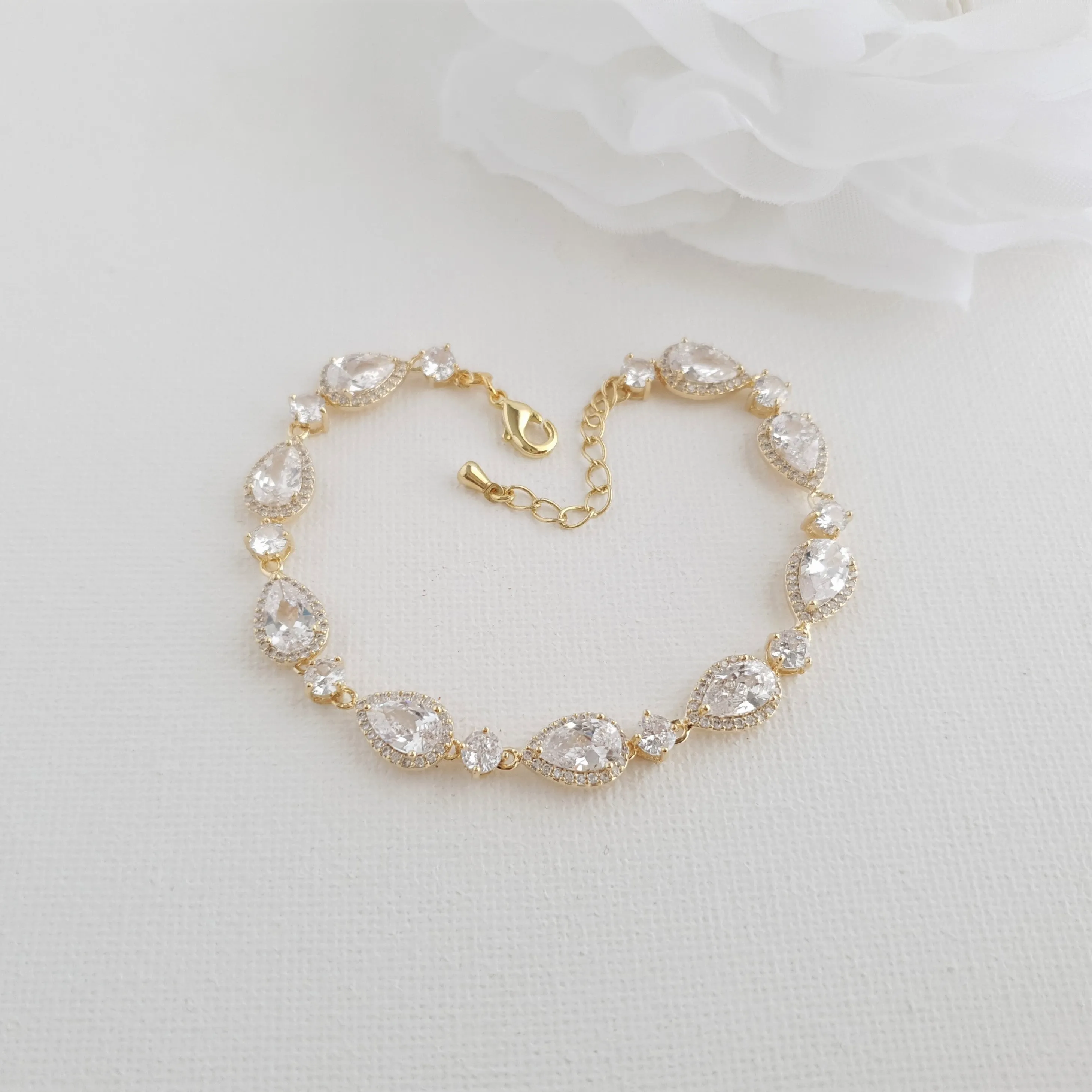 Pear Shaped Rose Gold Bridal Bracelet-Emma