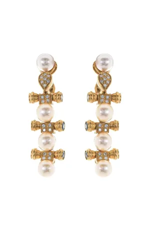 Pearl Diamond Sapphire Drop Earrings