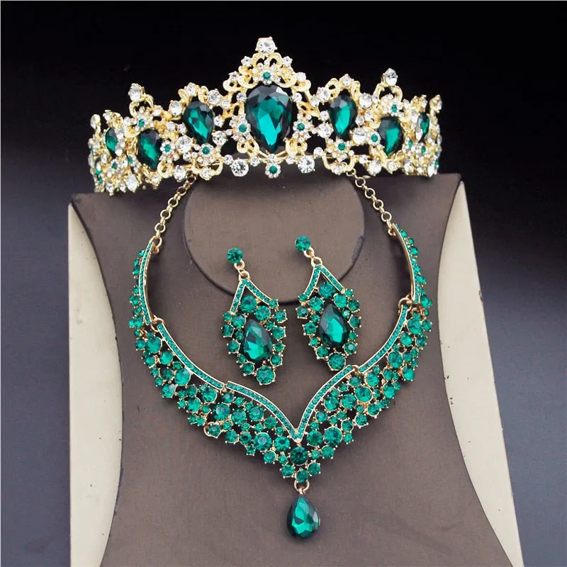 Performance Crown Tiara Earrings Necklace Jewelry Set Fashion Accessory