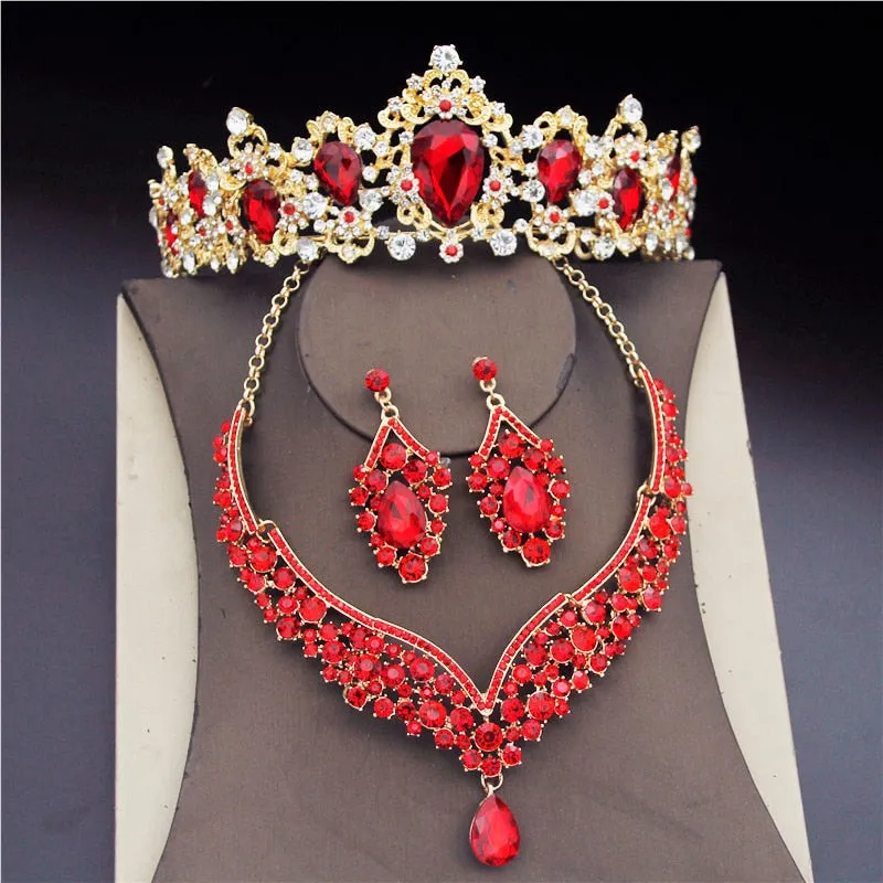 Performance Crown Tiara Earrings Necklace Jewelry Set Fashion Accessory