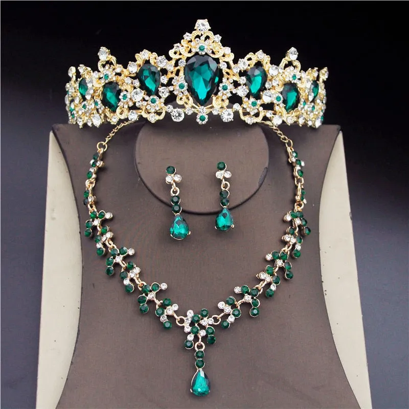 Performance Crown Tiara Earrings Necklace Jewelry Set Fashion Accessory