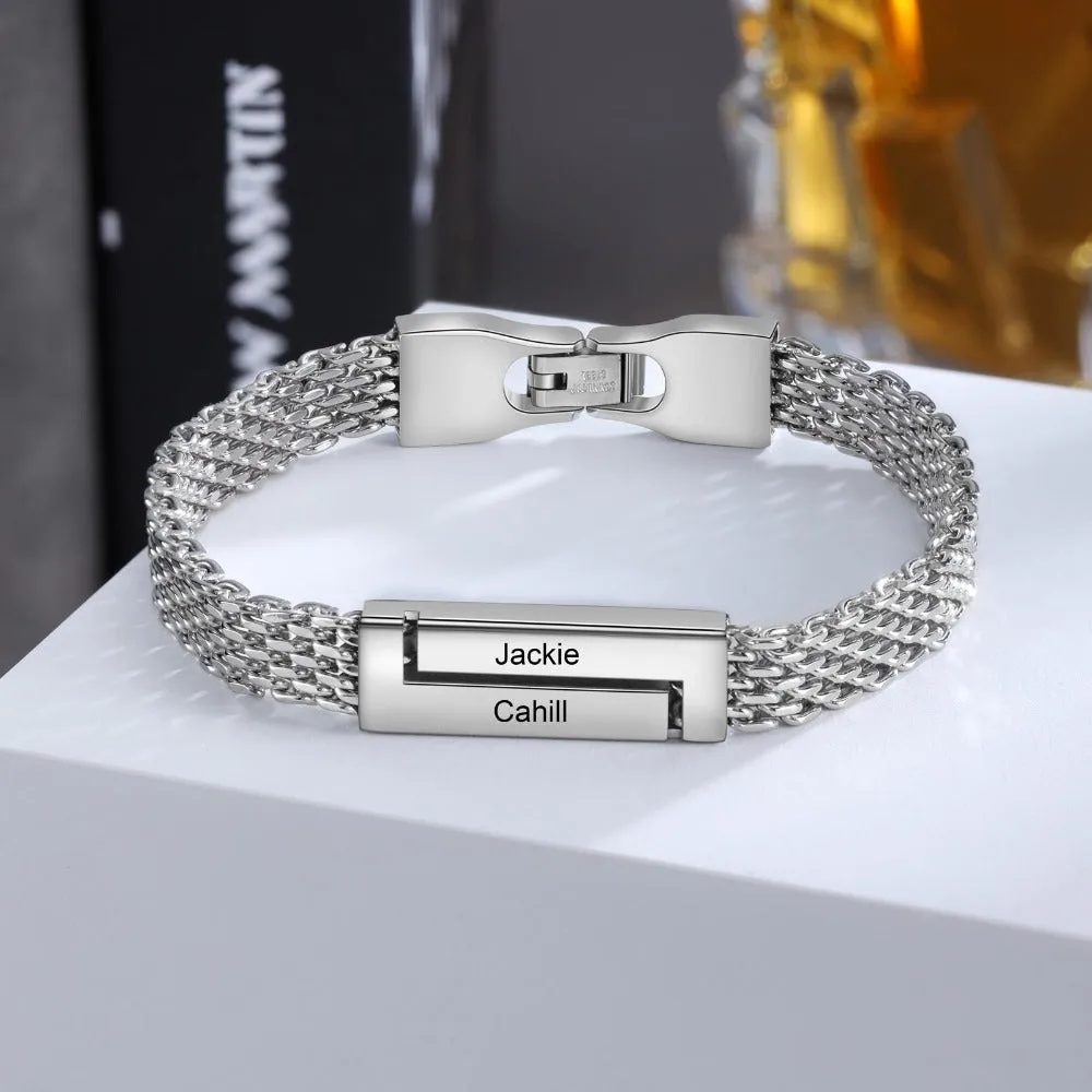 Personalized 2 Engraving Stainless Steel Metallic Chain Bracelet