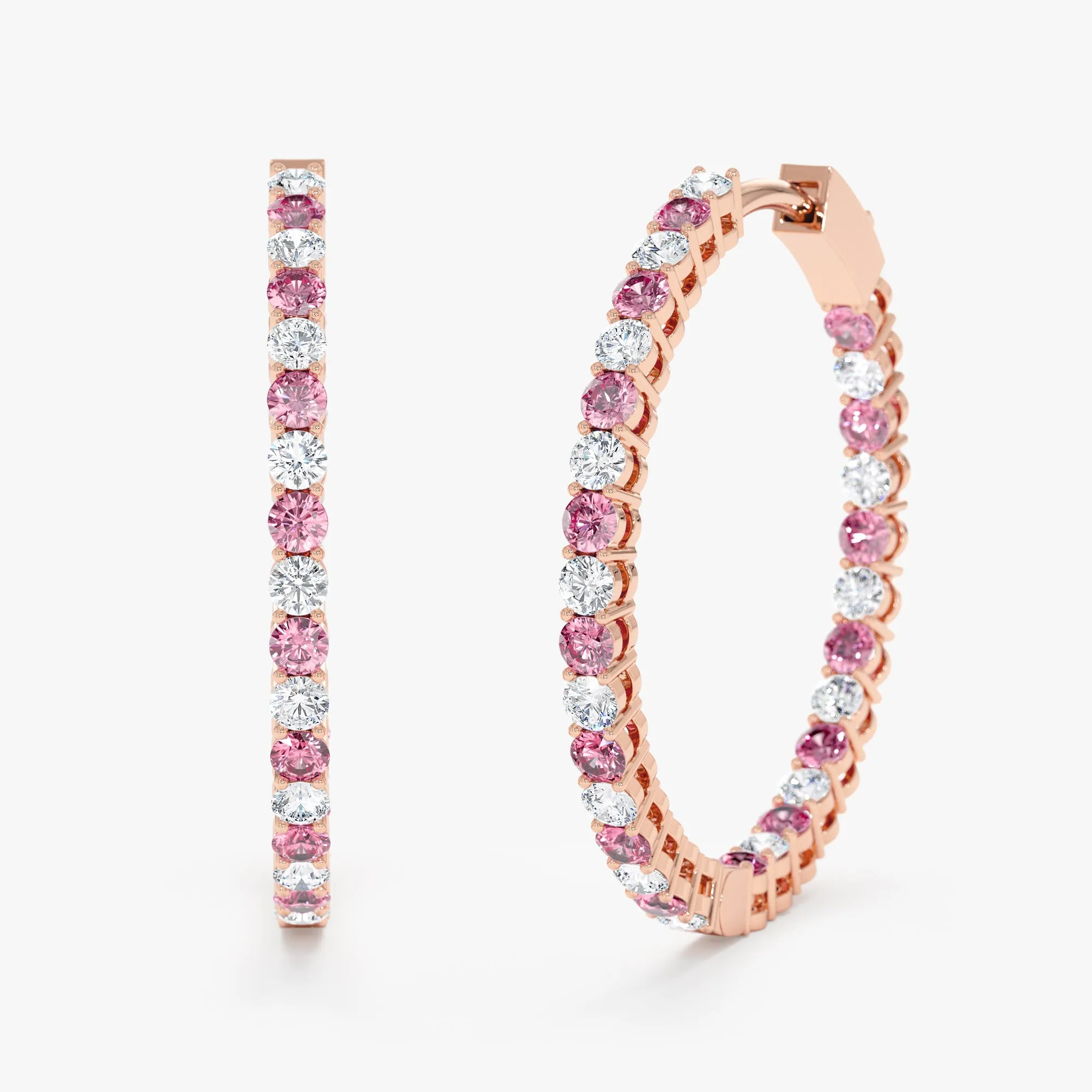 Pink and White Sapphire Hoop Earrings, Blossom