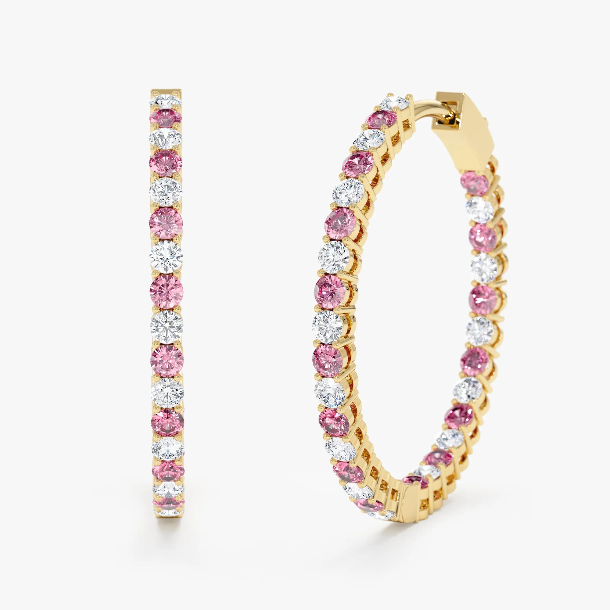 Pink and White Sapphire Hoop Earrings, Blossom