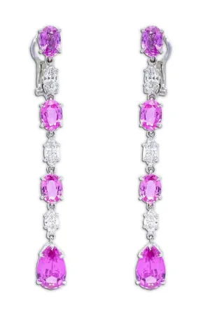 Pink Sapphire and Diamond Line Earrings