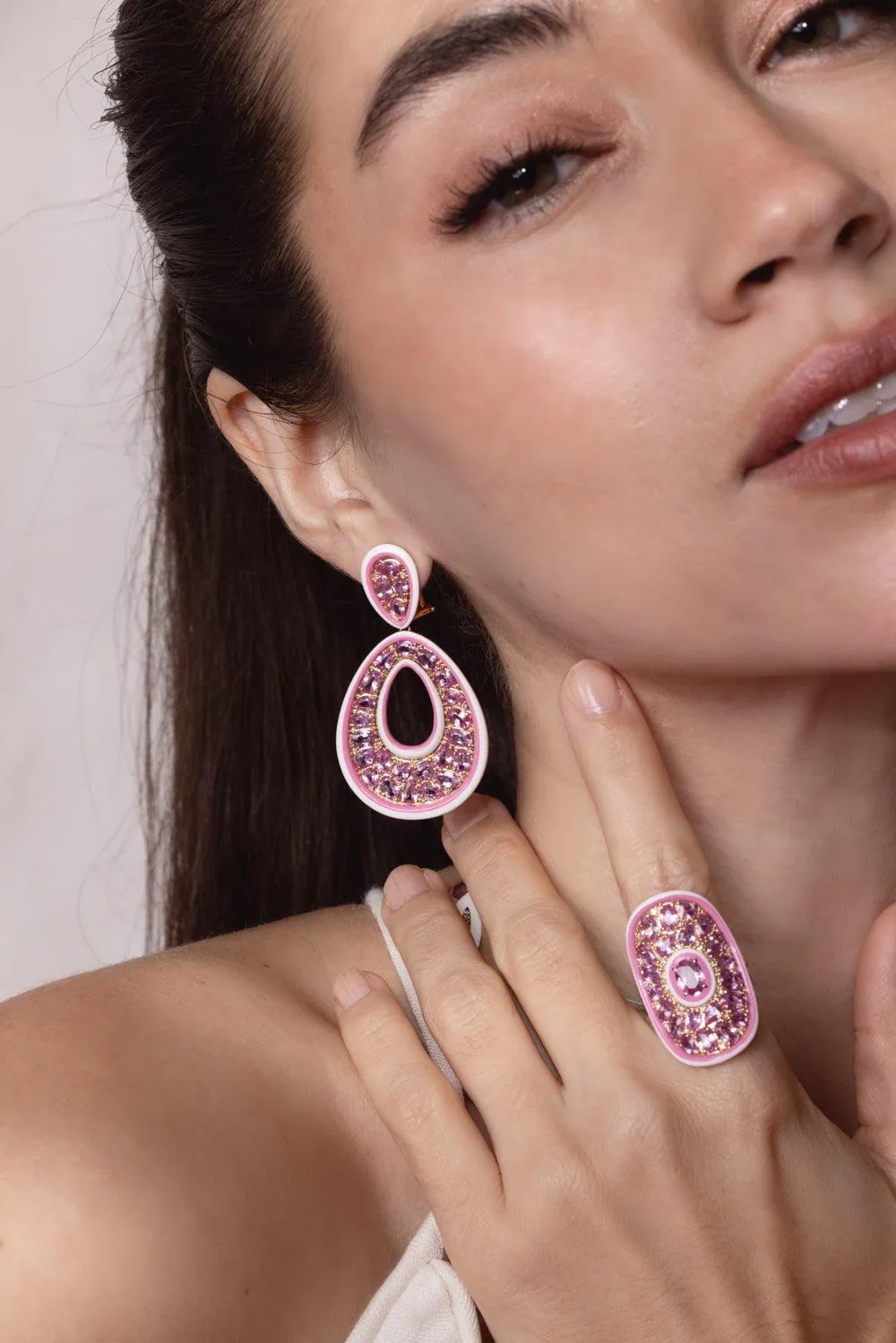 Pink Sapphire Ceramic Earrings