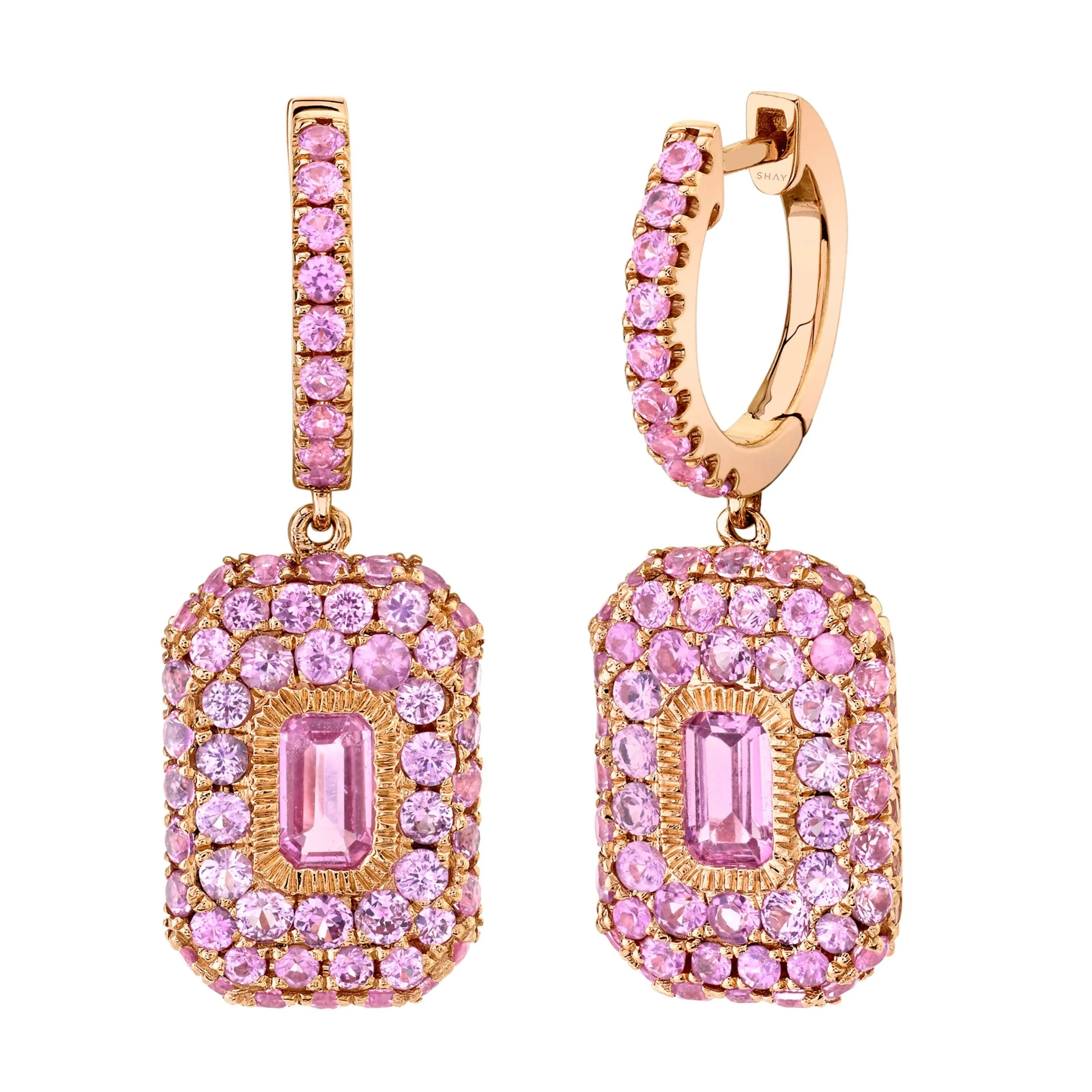 PINK SAPPHIRE PAVE BAGUETTE DROP EARRINGS