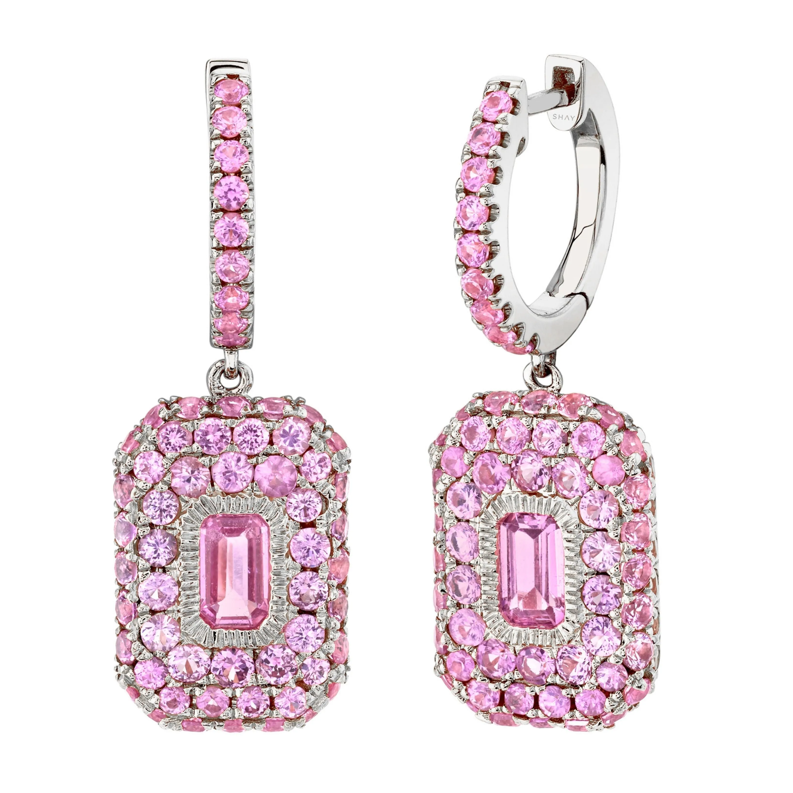 PINK SAPPHIRE PAVE BAGUETTE DROP EARRINGS