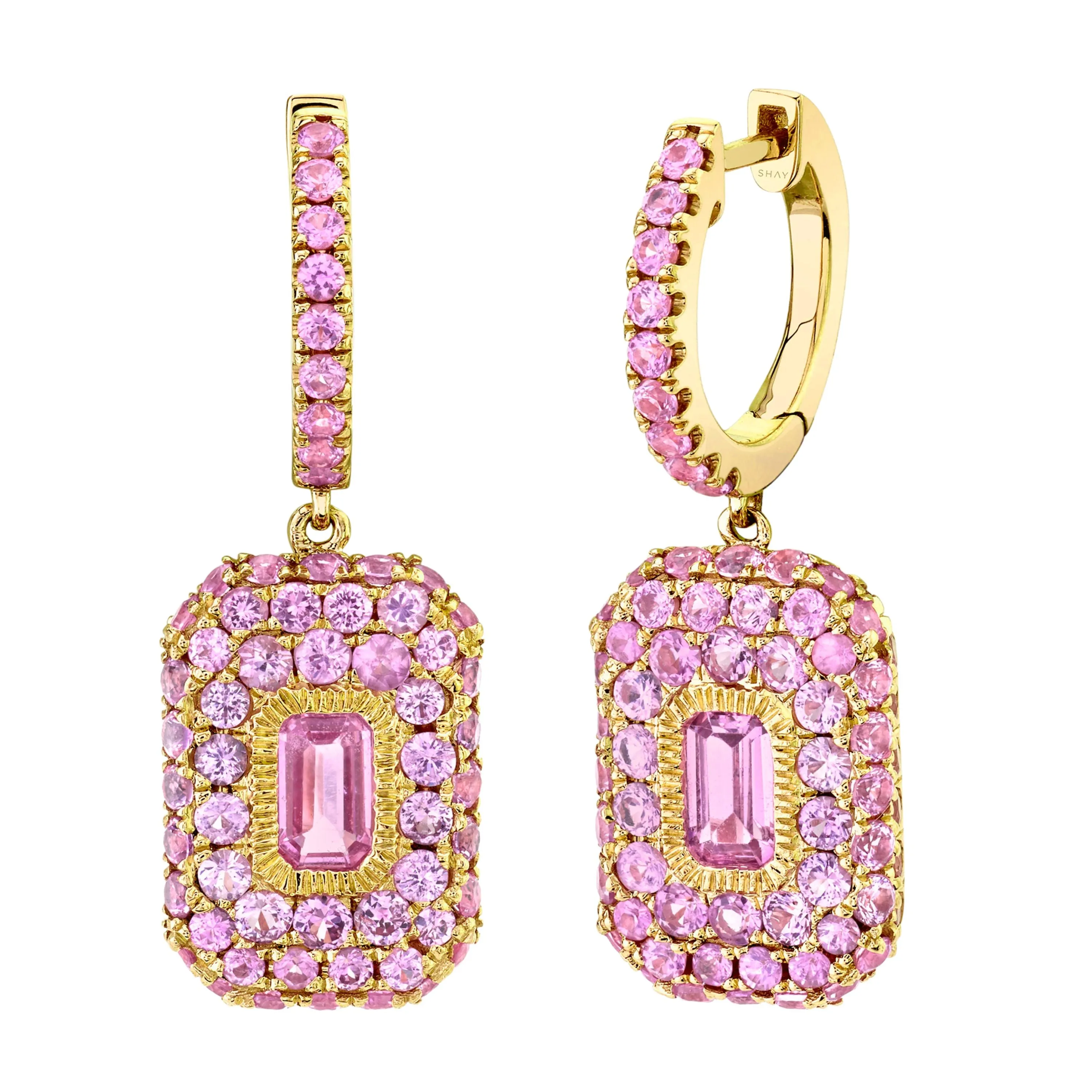 PINK SAPPHIRE PAVE BAGUETTE DROP EARRINGS