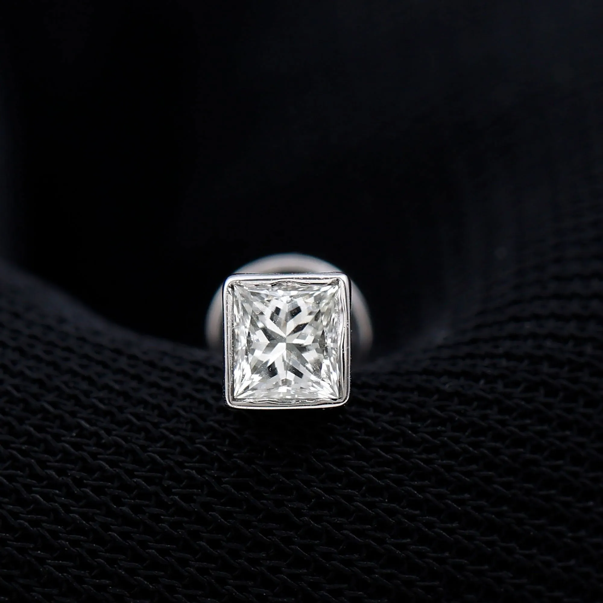 Princess Cut Diamond Cartilage Earring in Bezel Setting