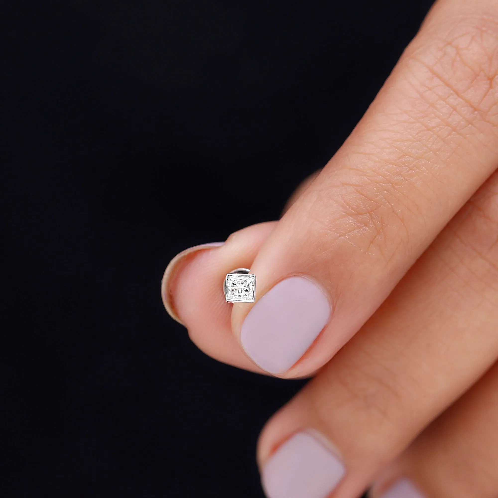 Princess Cut Diamond Cartilage Earring in Bezel Setting