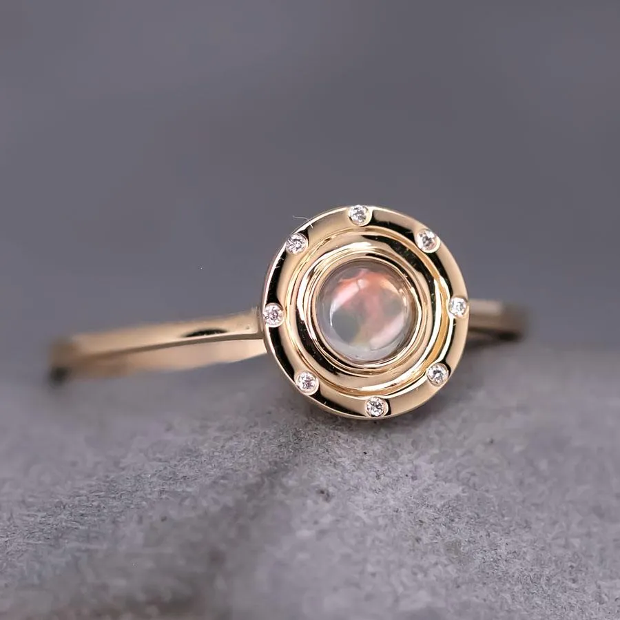 Radiant Halo Mexican Fire Opal Ring with Diamond Accents in 18K Yellow Gold