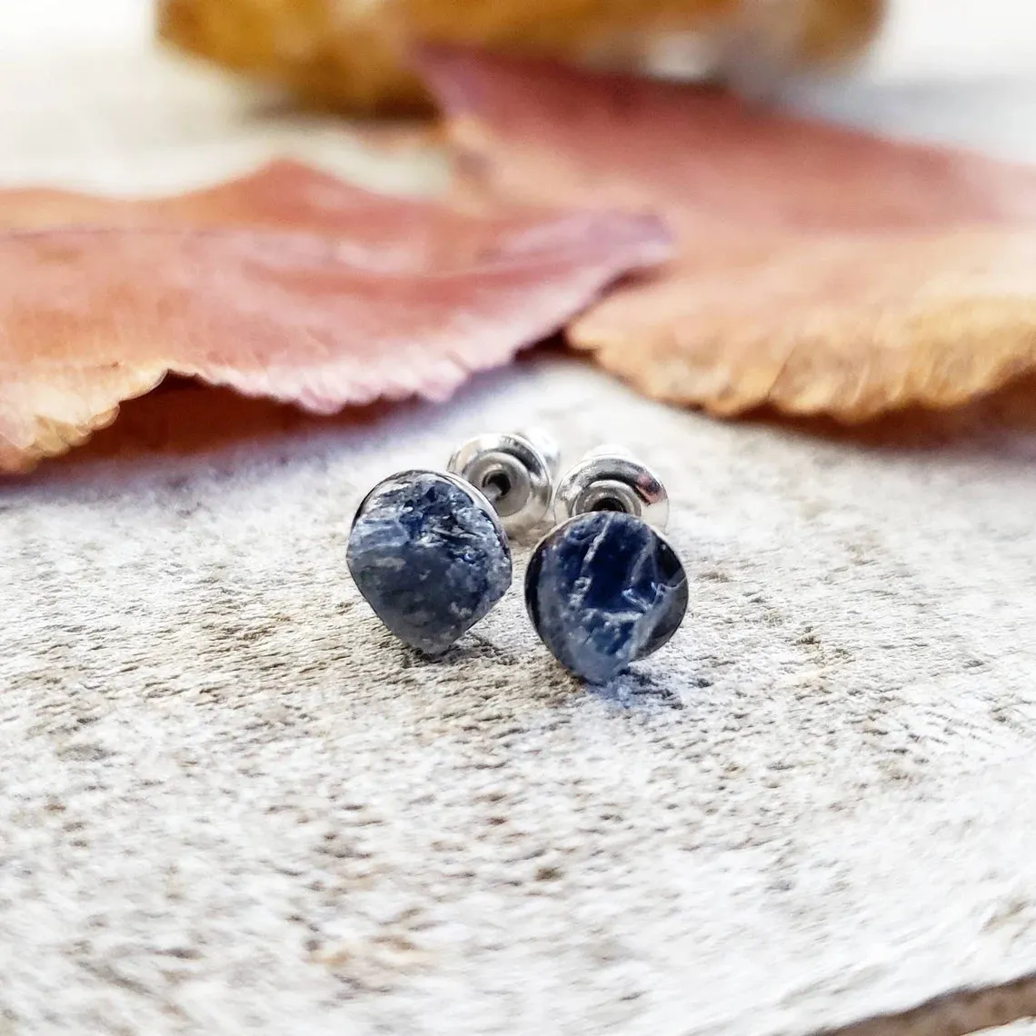 Raw Sapphire stud earrings