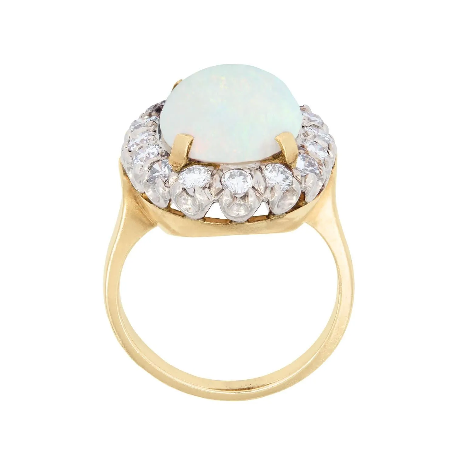 Retro 14k/Platinum Opal and Diamond Halo Ring