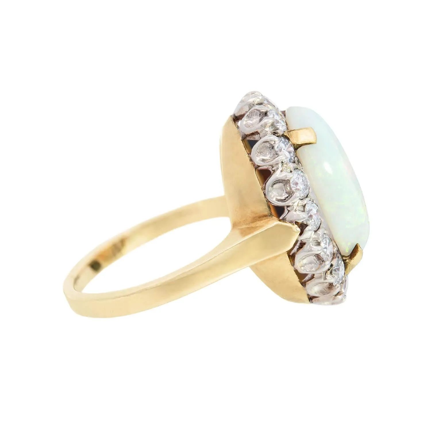 Retro 14k/Platinum Opal and Diamond Halo Ring