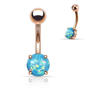 Rose Gold Aqua Opal Glitter Belly Ring