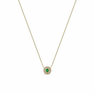 Round Emerald & Diamond Halo Necklace