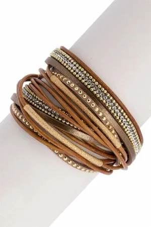 SAACHI Flaunt Rhinestone Leather Wrap Bracelet