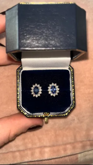 Sapphire & Diamond Oval Cluster Earrings in 18ct White Gold