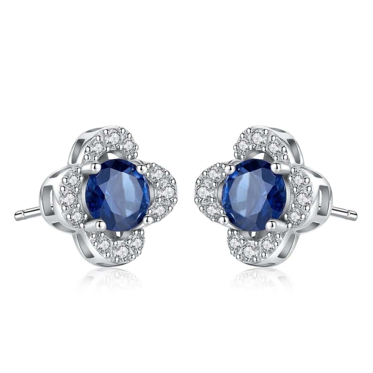 Sapphire Gemstone 925 Sterling Silver Flower Stud Earrings