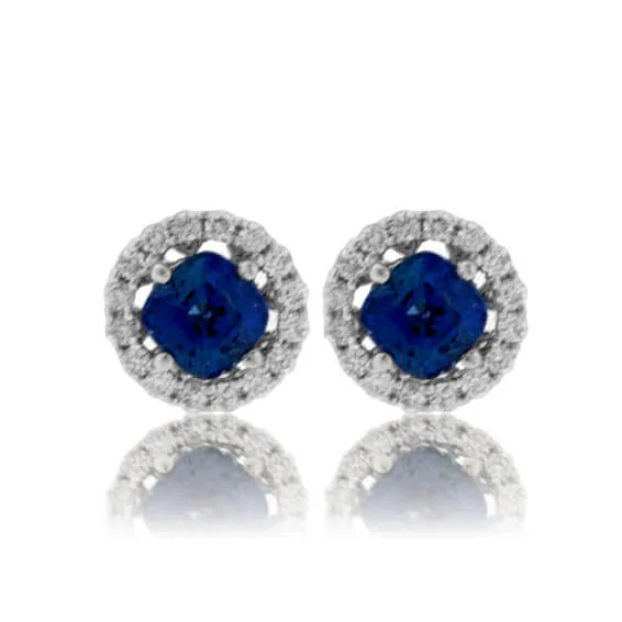 Sapphire with Diamond Halo Stud Earrings