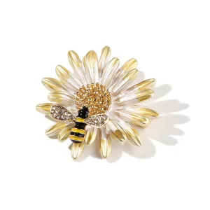 SB341 - Drip Oil Enamel Alloy Bee Daisy Brooch