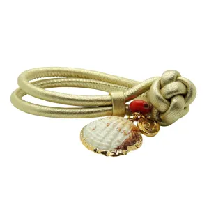 Seashell Charm Metallic Double Leather Cord Bracelet