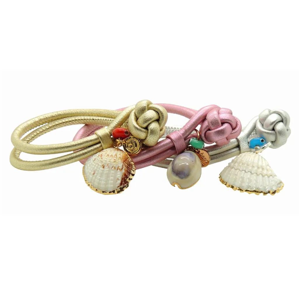 Seashell Charm Metallic Double Leather Cord Bracelet