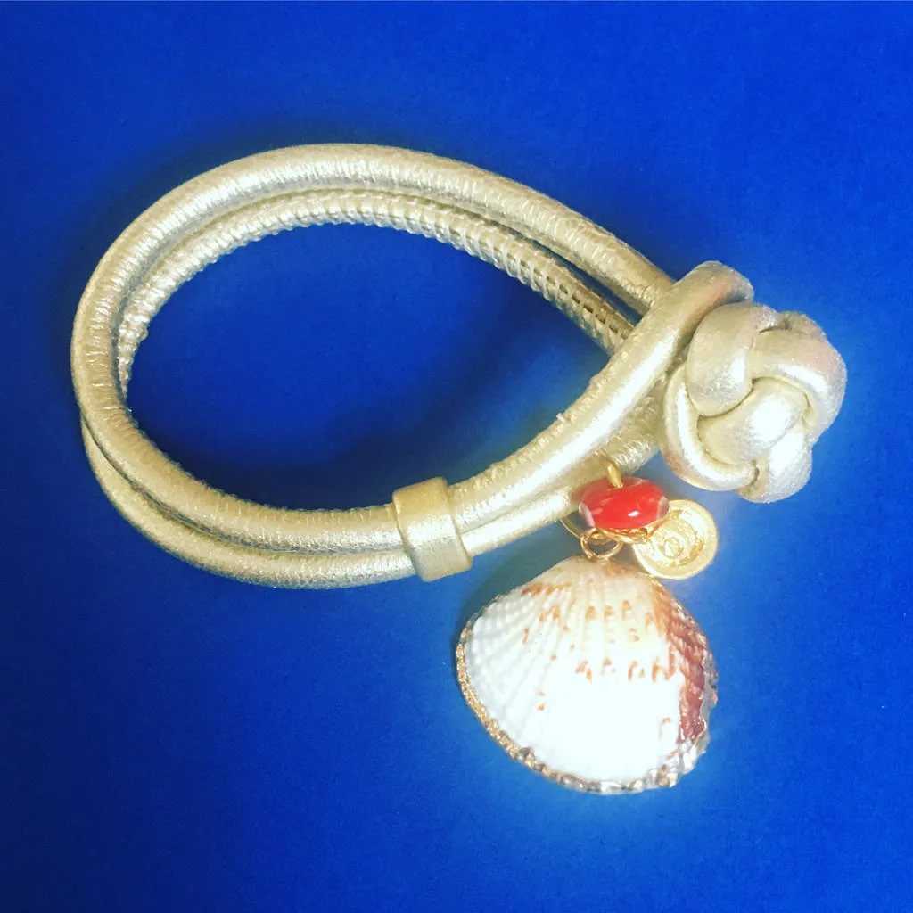 Seashell Charm Metallic Double Leather Cord Bracelet