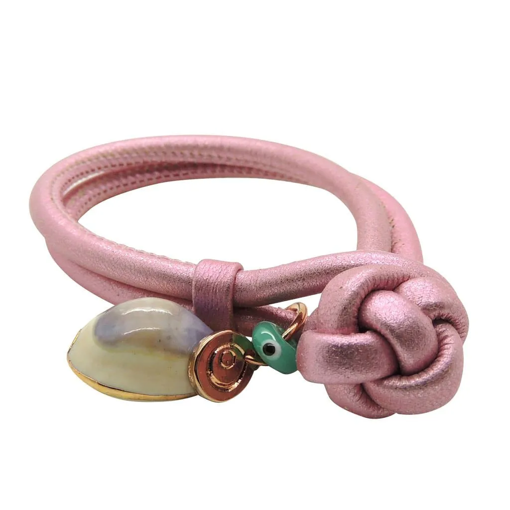 Seashell Charm Metallic Double Leather Cord Bracelet